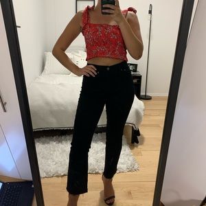 Smocked Bow Sleeve Floral Crop Tank